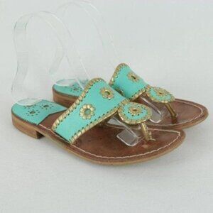 Jack Rogers Hollis Women's Size 6 Blue & Brown Leather Flat Slide Sandals